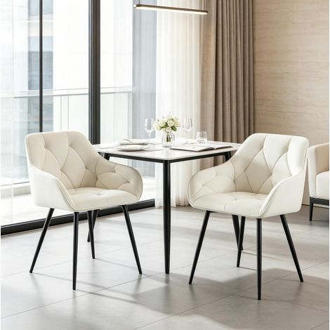 2 Esszimmerstühle 45,5 x 45 x 83,5 cm aus Samt und Metall, Creme – MEUBLIV (1/5)