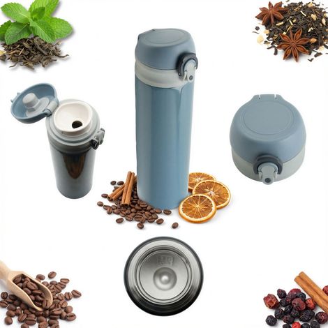 TAZA T脡RMICA DE VIAJE DE ACERO 450 ml PARA CAF脡, T脡 Y AGUA (1/5)