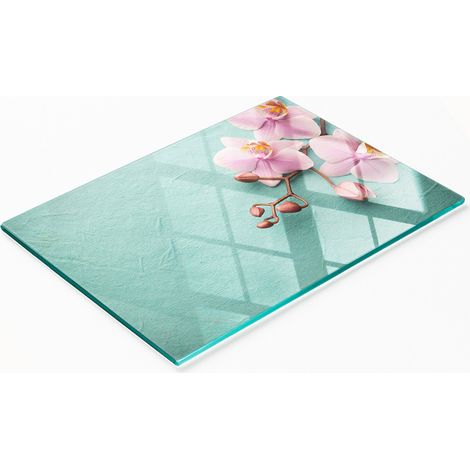 Tagliere e vassoio da cucina decorativo in vetro, modello Orchidea, 80x52 cm (1/5)