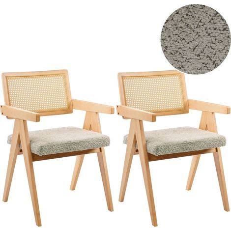 Set retrò di 2 sedie da pranzo con struttura in legno di gomma e seduta bouclé per sala da pranzo e cucina, marrone chiaro e tortora Ava (1/5)