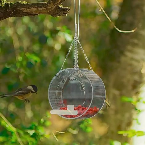 Distributeur pour Oiseaux Transparent et Décoratif en Forme Ronde avec Ventouses Fortes pour Fenêtre et Jardin - Matière Plastique, Dimensions 12.5x12.5x7.5cm (1/5)
