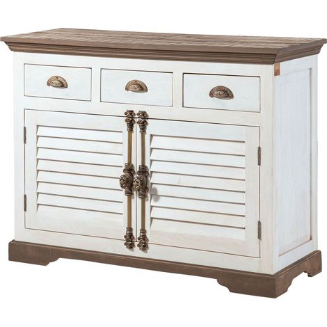 Credenza in legno di Mango 120x45x90 laccato bianco TOULOUSE 106 (1/3)