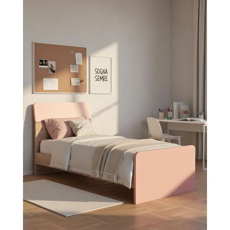 Letto Comby con fascioni e pediera - Letto singolo 87 x 197 - Struttura Virginia e rosa - Rete e materasso esclusi (1/5)