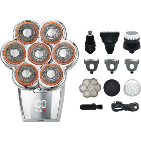 Multifunktionaler 5-in-1-Rasierer mit sieben Klingen und Magnetfunktion, Silber