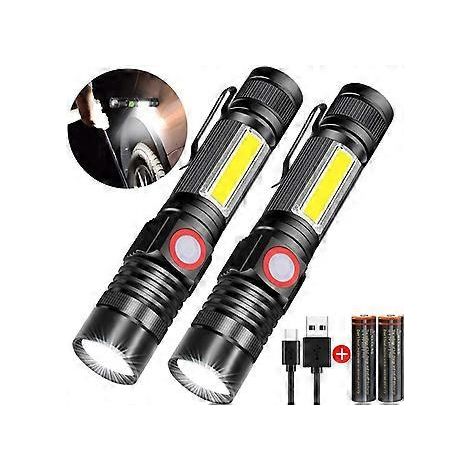 3-in-1-Taschenlampe, wiederaufladbare LED-Taschenlampe per USB, Zoommagnet, wasserdichte COB-Arbeitsleuchte mit 4 Modi (2 Stück)