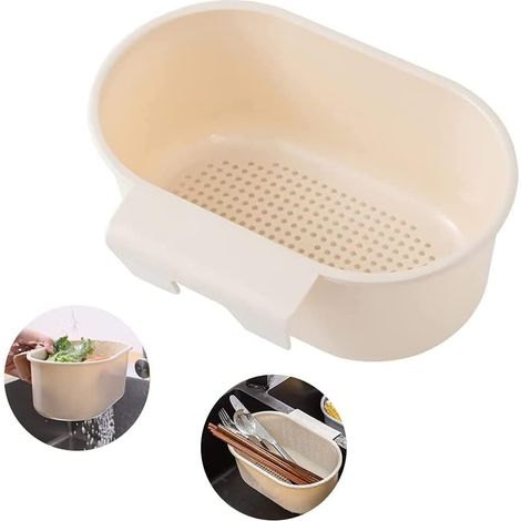 Panier égouttoir d'évier, passoire pour filtrer les déchets de cuisine et laver les fruits et légumes, étagère de rangement suspendue pour la cuisine (beige)-AquaForge (1/4)