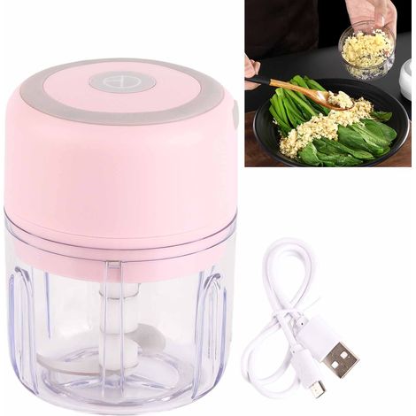 Mini hachoir à ail, lame en acier inoxydable de qualité alimentaire, puissant, rechargeable par USB, presse-ail électrique 250 ml (8,6 x 5,1 x 7,1 cm), rose (1/5)