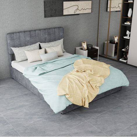 Letto a castello 140/200 cm grigio in velluto con testiera imbottita e struttura stabile (1/5)
