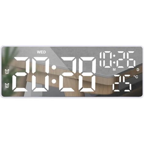 Réveil Numérique - Réveil numérique Miroir LED avec Horloge Digitale DST Date Température Luminosité Réglable,LED Blanc (Blanc) (1/5)