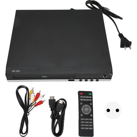Lecteur DVD portable 1080p avec sortie AV, télécommande et port USB – Alimentation 110–240 V, compatible CD et supports multimédias (1/5)