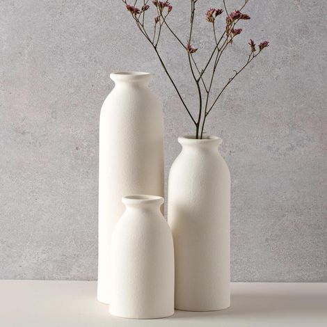 Lot de 3 vases décoratifs modernes en céramique de différentes tailles (blanc) (1/5)