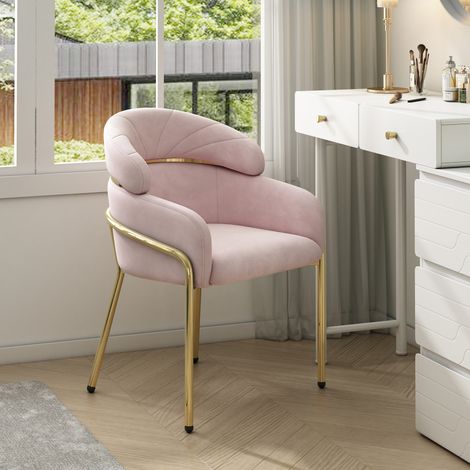 MEUBLIV Chaise 56,9 x 54,5 x 79 cm rose – assise en velours, pieds métal 1 place (1/5)