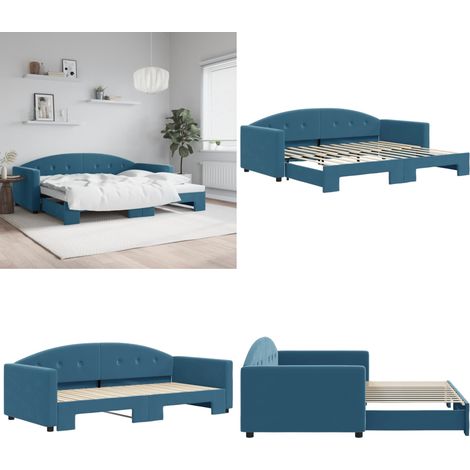 Lit de jour avec gigogne sans matelas bleu 90x200 cm - Canapé Convertible - Lit Deux Places - Lit Tiroir - Meuble Multifonction - Literie - Home & Living (1/5)