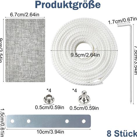 Kit de réparation de sangle pour store enrouleur, blanc, 5 mètres, comprend des rivets à 7 broches, une plaque de fixation en fer, un manuel d'instructions, pratique et durable. (1/5)