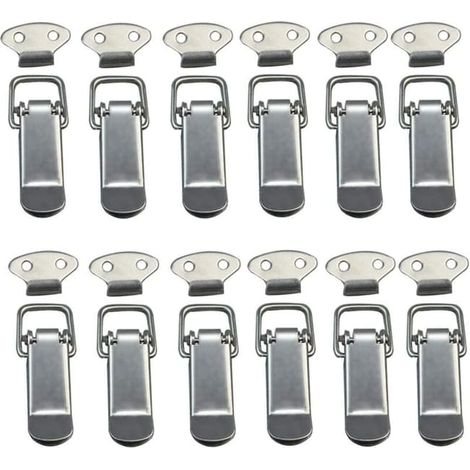 Lot de 12 fermetures de capot avec crochet en acier inoxydable, loquets à levier pour boîte, tiroir, armoire et caisse (1/4)