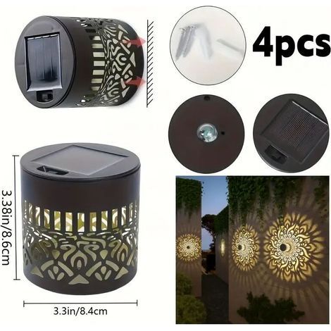 4pcs, Lampe murale solaire IP65 pour l'extérieur, Lampe murale extérieure à détection de balcon et de terrasseLampe de projection creuse (1/4)