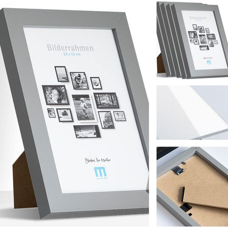 Cadre photo, 10 x 15 cm, gris, minimaliste et moderne, pour photos images, 1 pièce, avec une protection en verre acrylique, peut être utilisé comme support de table ou sur le mur, format portrait