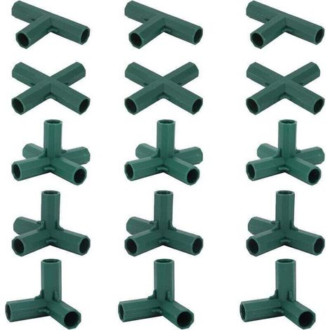 15 Verbinder für 16-mm-Gartenrahmen, 5 Typen, stabile Stützen für Pflanzgefäße und Gewächshäuser. (1/4)