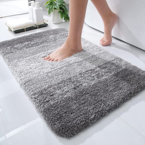 Tapis de Salle de Bain Doux, 40 x 60 cm, antidérapant, Lavable, Moelleux à Poils Longs, en Microfibre absorbante, Gris (1/5)