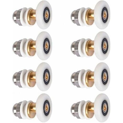 8 Pièces Roulette Porte Douche, Roulettes de Porte Coulissante Cabine de Douche Porte Poulies Roue de Rechange pour Rouleau avec Diamètre de Roues 25mm (1/5)