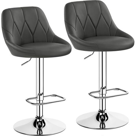 Yaheetech – Lot de 2 tabourets de bar en similicuir – Hauteur réglable 86-107,5 cm – Assise pivotante – Repose-pied intégré – Cadre métallique gris foncé (1/5)