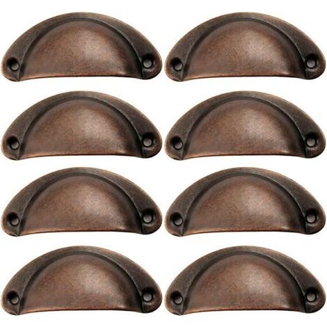 8-teiliges Set Muschelgriffe, Retro-Muschelgriffe, Schubladengriffe, Möbelgriffe für Kleiderschränke, Schränke, Schubladen (Antikrot) (1/4)