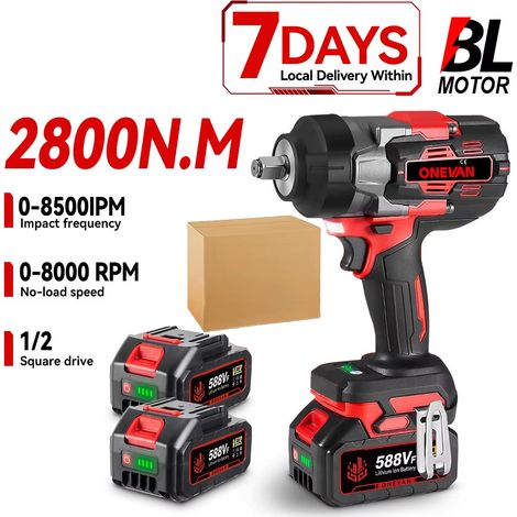 Clé à Chocs Sans Fil Sans Balais 2800N·m 1/2 Pouce 8000 tr/min Outil de Réparation Auto Tournevis Électrique pour Batterie Makita avec 2 Batteries (1/5)
