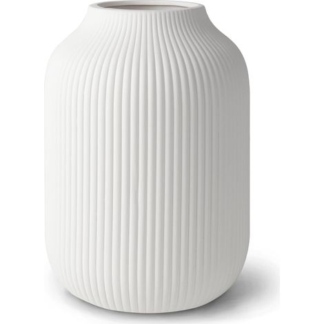 Vase en céramique blanc mat - 1 pièce - Design cannelé bohème - Étanche pour fleurs coupées - Décoration salon et cadeau - 20 cm (1/5)