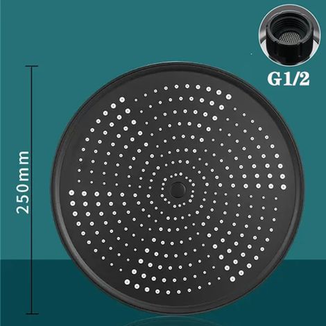 (Douche Black-b top) Ensemble de douche de plafond à grand panneau de 25 cm (10 pouces) avec pommeau de douche haute pression et jet pluie, 3 modes, ABS. (1/5)