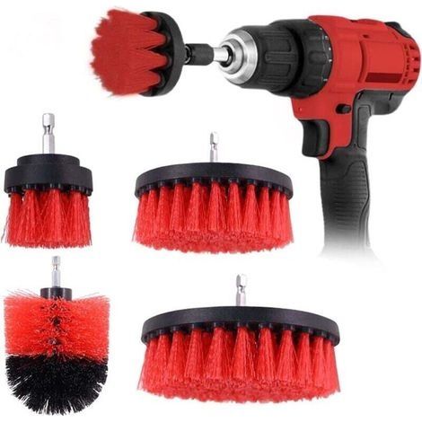 Brosses Rotatives Pour Perceuse 4 Pièces 2 3.5 4 5 Pouces Nettoyage Voiture Cuisine Rouge (1/4)
