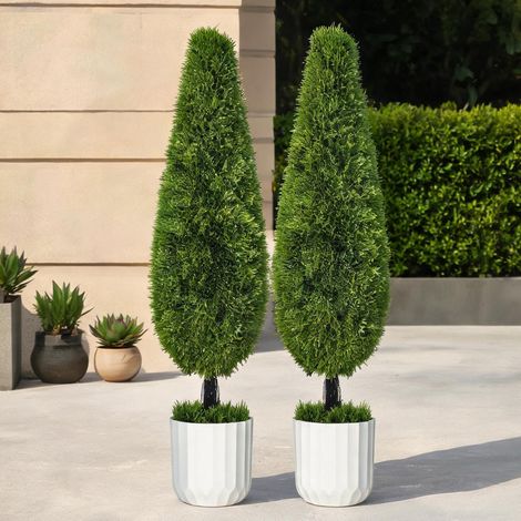 Cyprès artificiels verts 90 cm avec pot en plastique (1/5)