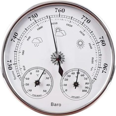Thermomètre hygromètre à cadran avec thermomètre de 130 mm, hygromètre et pression atmosphérique, baromètre thermomètre hygromètre avec cadre (1/4)