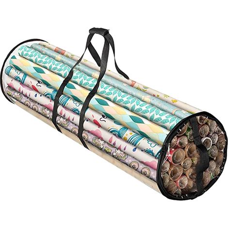 Sac De Rangement Pour Papier Cadeau - Capacité 24 Rouleaux - Matière PVC - Dimensions 40 X 22 X 3 Cm - Pour Organisation Festive Noël
