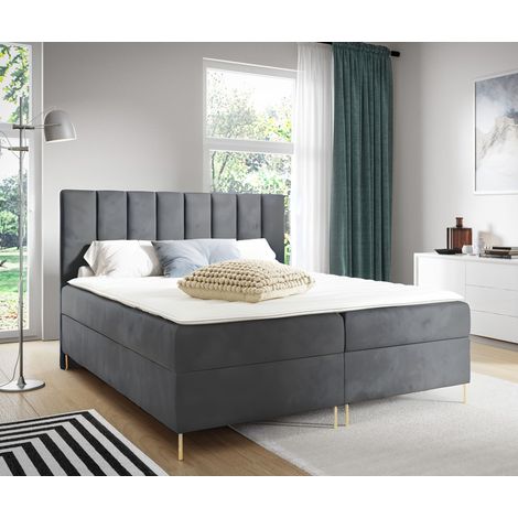 Sofello Boxspringbett 200x200 cm Grau Velour Samt goldene Beine Ehebett Kinderbett Polsterbett aus Samt (1/5)