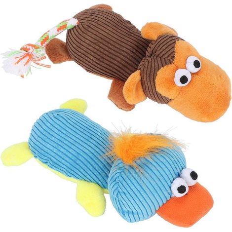 Lot de 2 jouets en peluche pour animaux de compagnie avec couineur interactif à mâcher (1/5)