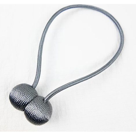 Attaches magnétiques pour rideaux - 12 couleurs, corde en polyester renforcé - pour salon, chambre, salle à manger et salle de bain, lot de 4, gris foncé (1/5)