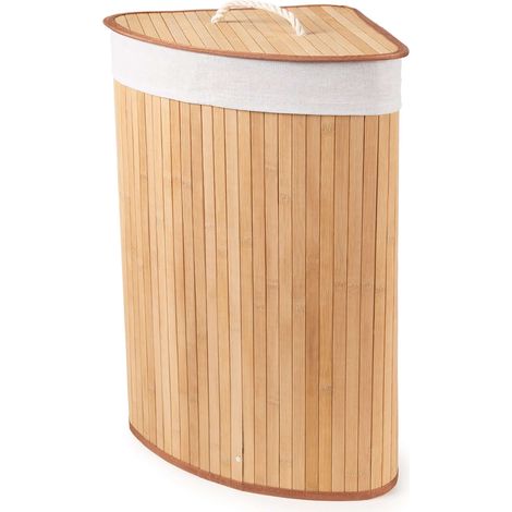 Panier à linge d'angle en bambou - COMPACTOR - 35 x 35 x H.60 cm - Naturel