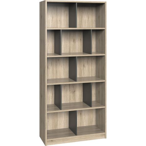 Etagère, bibliothèque enfant coloris Imitation chêne San Remo, rechampis graphite - longueur 90 x hauteur 197 x profondeur 38 cm -PEGANE-