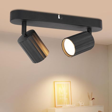 Schwarze LED-Deckenleuchte mit 2 Spots, GU10-Leuchtmittel, 350° verstellbar, max. 50 Watt pro Spot, Wandleuchte für den Innenbereich, geeignet für Küche, Schlafzimmer und Wohnzimmer (Leuchtmittel nich (1/5)
