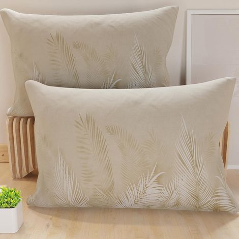 2 Taies d’Oreiller 50x70 cm en Microfibre, Coussins Décoratifs Chambre, Salon, Lot de 2 Housses de Coussin, Taie Feuille Taupe, 100% Made in Italy (1/5)