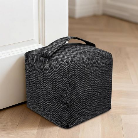 Stop de Porte avec Poignée, Cale Bloqueur Carré Tissu Gris, Bloc Sol Polyester pour Chambre à Coucher, Salon, Extérieure Et Le Bureau(16cm × 16cm, 1kg) (1/5)