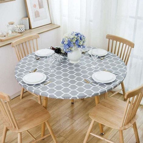 Runde Tischdecke mit Gummizug, wasserdichtes PVC, XU, papierhandtuchabweisende Tischdecke für den Innen- und Außenbereich