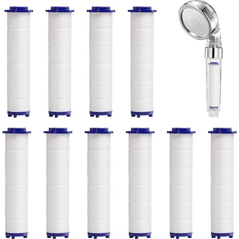 Lot de 10 cartouches de filtre de douche de rechange, filtres à eau dure à haut rendement, élimine le chlore et les métaux lourds, cartouches filtrantes adoucissantes pour douche (1/5)