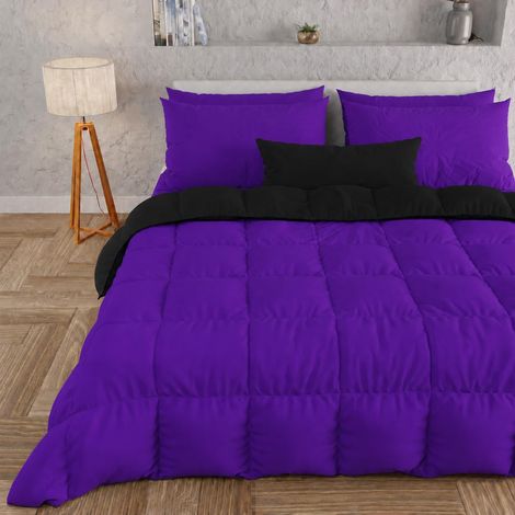 Couette Chaude Hiver 220x260 Bicolore Violet Noir, Double Face, Couette pour lit 1 Personnes, en Microfibre 300g/m², Made in Italy (1/5)