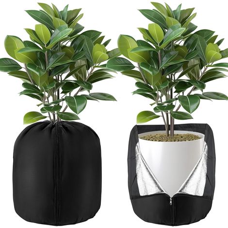 Juego de 2 fundas protectoras para macetas, 45 x 45 x 50 cm, funda protectora para plantas, protección contra heladas, funda aislante absorbente, para plantas de jardín, tela Oxford, negra (1/5)