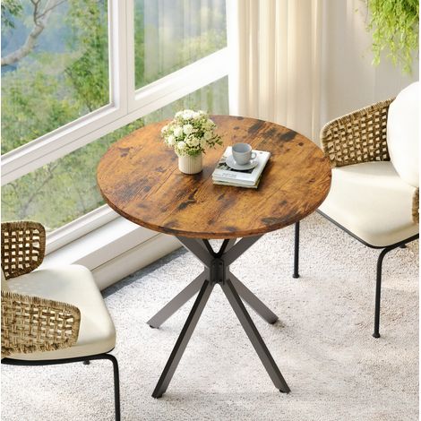 Table ronde industrielle en panneau de particules et fer 80 x 80 x 75 cm marron/noir pour 2 personnes (1/5)