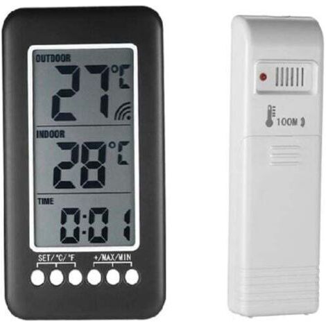 Pair 2-in-1 Funk-Thermometer mit Uhr für drinnen und draußen, LCD-Display, digitale Temperaturanzeige (℃/℉) mit Sender