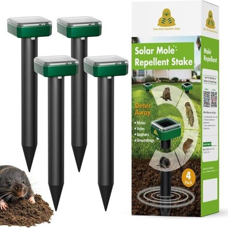 Lot 4 répulsifs anti-souris solaire - Piquets ultrasons imperméables pour pelouse, repousse tamias campagnols serpents jardin (1/4)