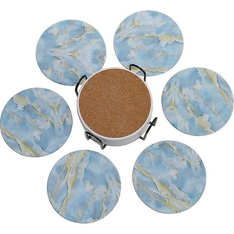 sous-verre D'impression Numrique Uv Motif Craquel En Marbre Bleu Rond, Sous-verre De 6 Pices Avec Support, Maison, Caf, Bar, Sous-verre En Cramiq (1/5)