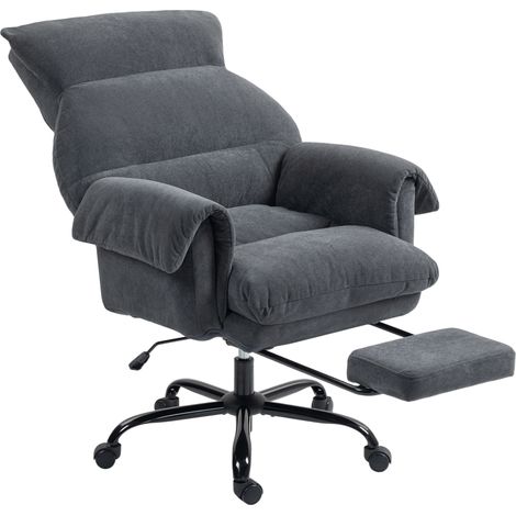 HOMCOM silla de escritorio con reposapiés, respaldo reclinable y alto, asiento y reposabrazos anchos, acolchado grueso, altura ajustable, gris oscuro (1/5)